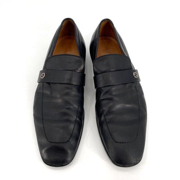 GUCCI Black Leather Interlocking G 256600 Slip On Formal Loafer Classic 9 Shoes - Picture 2 of 12